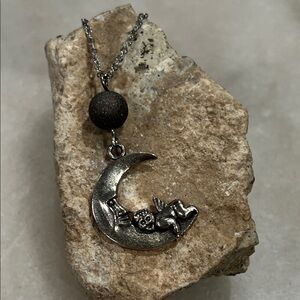 Charming Silver Angel Moon Necklace